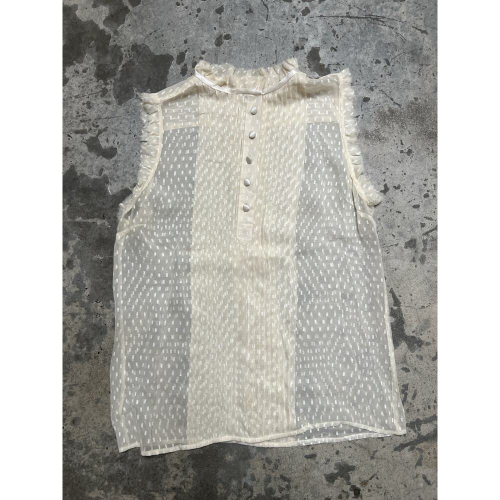 YAYA Silk Blouse Women’s Cream Sheer Button Up Size M Ruffle‎